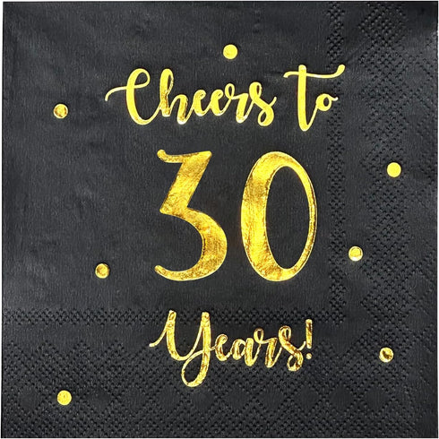 Cheers to 30 Years Cocktail Napkins | Happy 30th Birthday Decorations for Men and Women, 50-Pack 3-Ply Napkins | 5 x 5