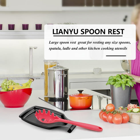 LIANYU Black Spoon Rest for Kitchen Counter, Stainless Steel Holder for Stove Top, Heavy Duty, Dishwasher Safe