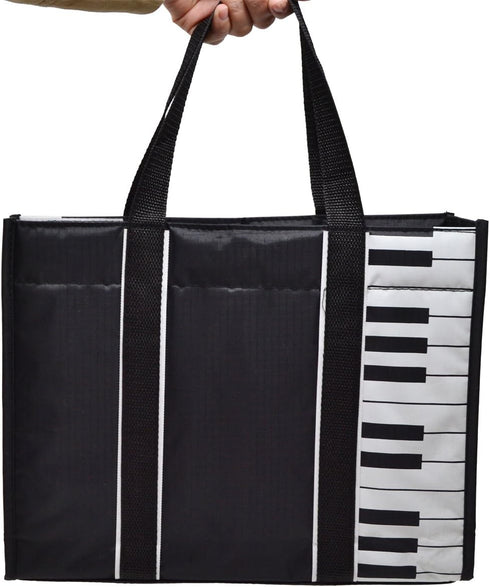Piano Keys Music Tote Bag, Waterproof Oxford Cloth Handbag with 5mm Sponge, Shopping Bag with Magnetic Snaps