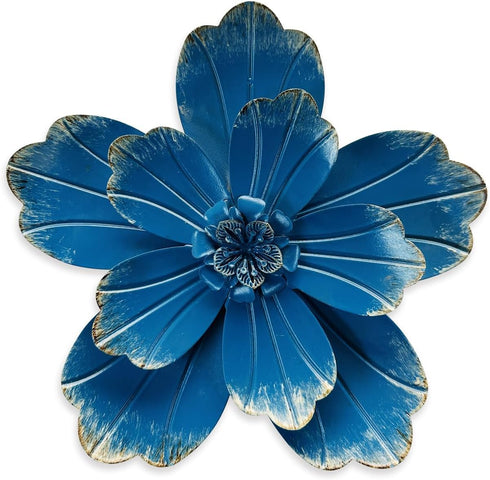 Metal Flower Wall Sculpture, 9.5" Rustic Modern Floral Artwork, Distressed 3D Layered Vintage Iron Flower Hanging Accent