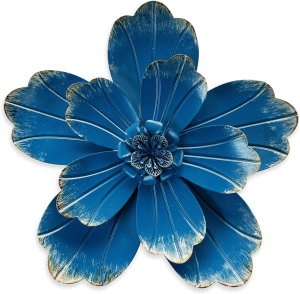 Metal Flower Wall Sculpture, 9.5" Rustic Modern Floral Artwork, Distressed 3D Layered Vintage Iron Flower Hanging Accent
