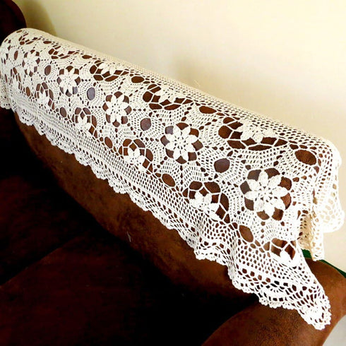 KEPSWET Cotton Floral Oval Handmade Crochet Lace Table Runner, Beige (12x60 inch)