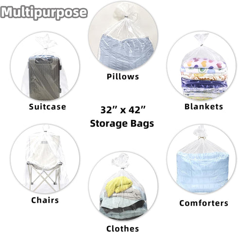 32x42 Inches Large Clear Plastic Storage Bags, Jumbo Bags for Blankets, Duvets, Pillows, Comforters, 5 Pieces