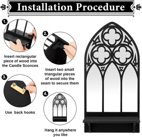 2 Set Gothic Candle Sconces Wall Decor, Arch Cathedral Frame Gothic Wall Sconce Candle Holder for Bedroom, Bathroom