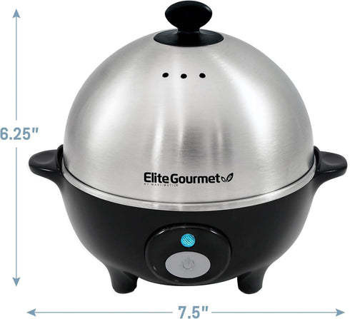 Elite Gourmet EGC-508 Rapid Egg Cooker - 7 Easy-To-Peel Hard, Medium, Soft Boiled Eggs, Poacher, Omelet Maker, Auto