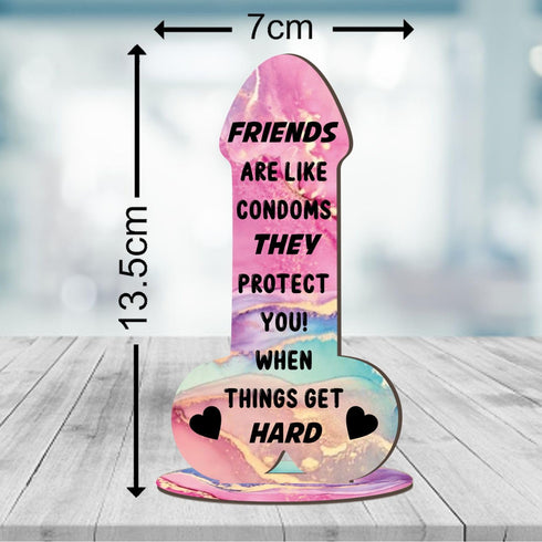 5.8in 2.8in) Friends Are Like Condoms (Multi-Coloured Marble Effect, Mdf Wood Small x - Birthday Gift for Female