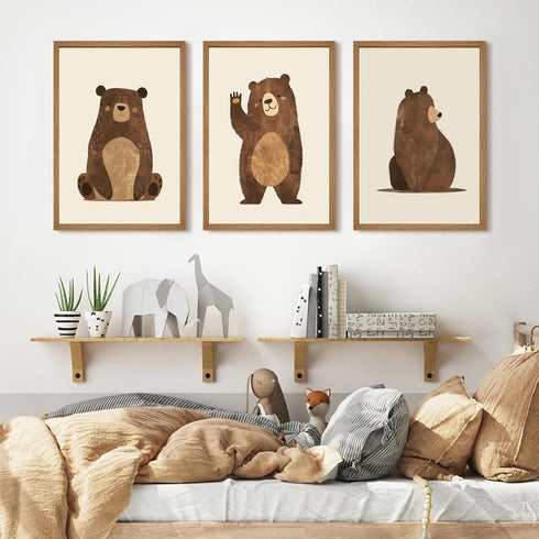 Lwoztra 12x16 Inch Set 3 Nursery Wall Art Baby Canvas Pictures Bear Wall Decor Boys Room Prints Kids Poster Cute Animal