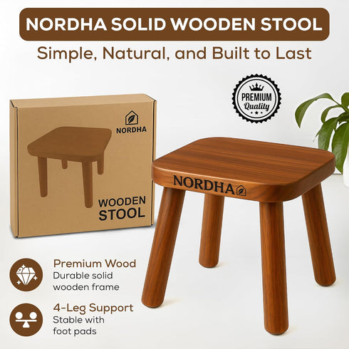 NORDHA 9.3 Inch 1.4 Wooden Stool Chair, Child's Chair, Lightweight Kg, Ideal for Bedroom or Playroom, Durable Taburete