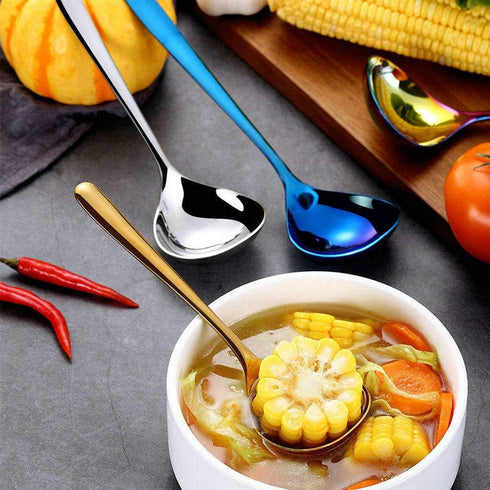 GuDoQi Soup Ladle, 3 Pack Durable 304 Stainless Steel with Polished Titanium Plated Big Volume Soup Spoon, Kitchen