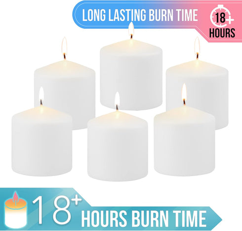 Stonebriar Unscented White Tall Pillar Candles, 18 Hour Burning, 3" X 3", 6 Count for Decor