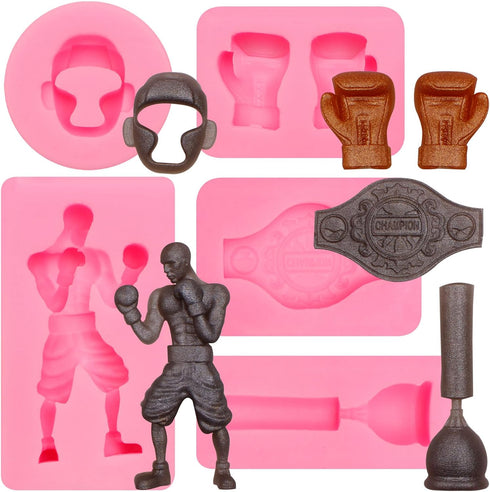 Boxing Sports Silicone Molds, 5 Pcs 3D Gloves Helmet Belt Molds for Cake Decorating and DIY Crafts