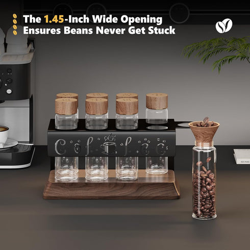 8Pcs Single Dose Coffee Bean Storage Tubes with One-Way Exhaust Valve,Coffee Bean Container with American Walnut Wood