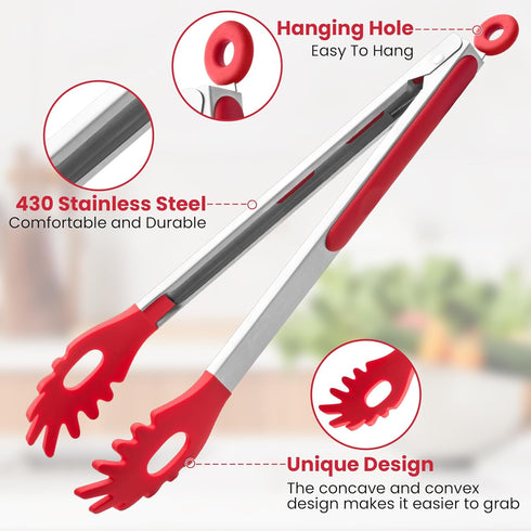 2 9-Inch 12-Inch PCS Pasta Tong Spaghetti Tongs, & Heat Resistant Silicone Pasta Tongs Spaghetti Server With Teeth