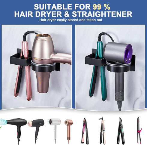 Wall Mounted Black Hair Straightener Holder, Stainless Steel Blow Dryer Organizer for Bathroom & Salon
