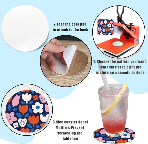 Set (24 Sublimation Ceramic Coasters,Sublimation Blanks Bulk Round Drinks Coffee Cup Beverage Table Coaster, Absorbent