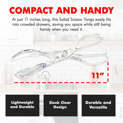 Chef Craft Premium Salad Scissor Tongs, 11.25 Inch, Clear