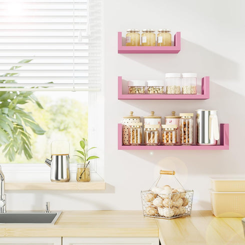 SRIWATANA Pink Solid Wood Floating Shelves for Wall Mounting