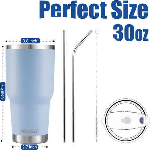 D·S 30oz Blue Tumbler, Stainless Steel Double Wall Vacuum Insulated Mug with Straw and Lid, Cleaning Brush