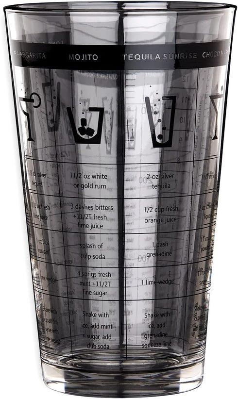 HIC Bar Boston Cocktail Shaker Set with Mixer Glass and 7 Printed Recipes, 18/8 Stainless Steel
