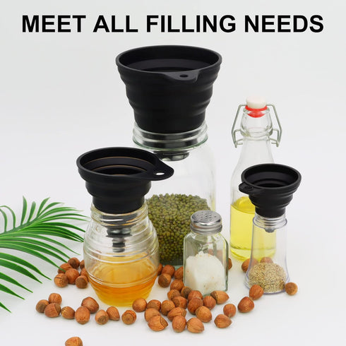 3 Sizes Kitchen Funnel Set, Food Grade Silicone Collapsible Funnels for Filling Bottles, Liquid & Powder Transfer
