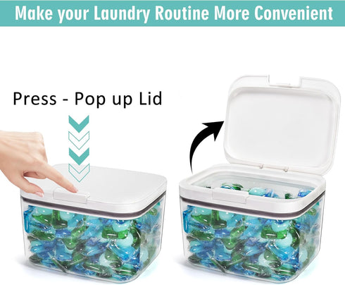 Pensino (2 Pack) Laundry Pods Container Laundry Pod Holder with Lid, Laundry Room Storage Container for Detergent Pods