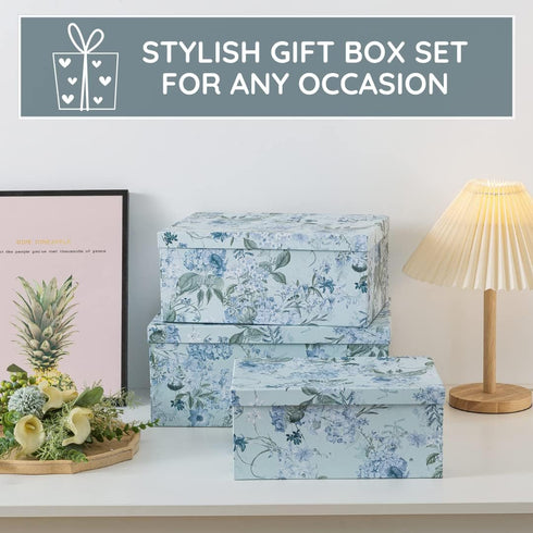 Soul & Lane Decorative Cardboard Storage Boxes - Springtime Joy Set of 3 Floral Nesting Boxes with Lids for Keepsakes
