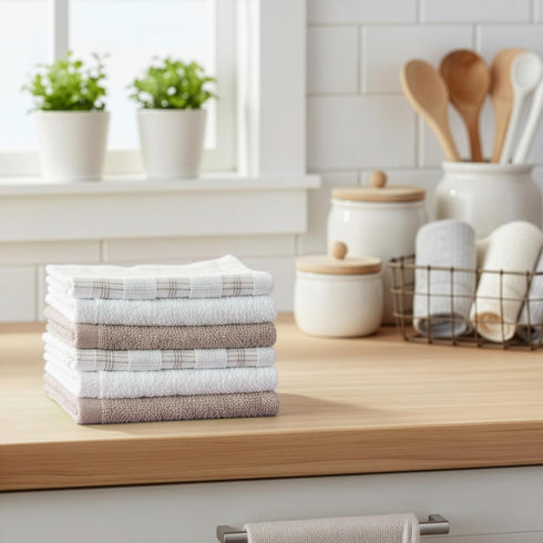 6 Pack 100% 12x12 inch Set (Pack 6) DecorRack Cotton Yarn Washcloths, Soft Cotton Face Towels, Absorbent and Durable