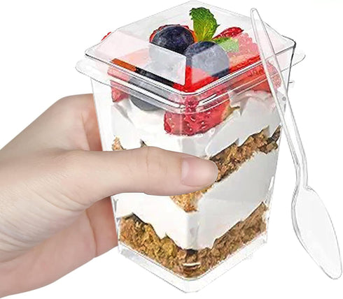 4M's 100 Pack 5 oz Plastic Dessert Cups with Lids, Yogurt Parfait/Appetizer