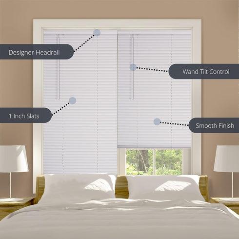 LOTUS & WINDOWARE Cordless Mini Blind - 1" Vinyl Slats, 22" Wide x 64" Long, White