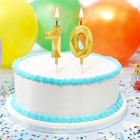 10th Birthday Candles Cake Numeral Candles, 3D Number Cupcake Topper Decoration for Birthday Wedding Anniversary