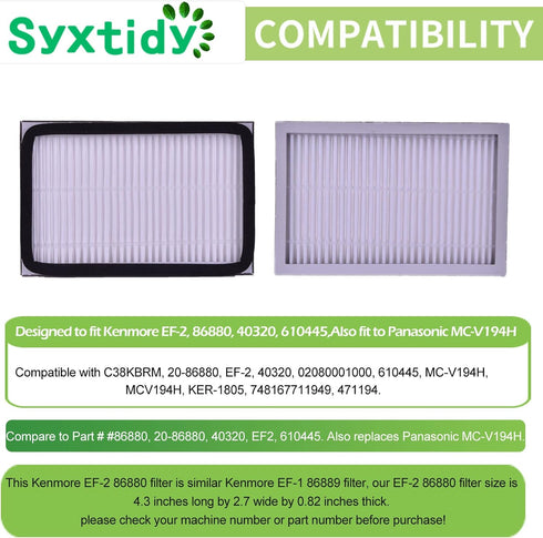 4 Pack HEPA Vacuum Filters - Compatible with Kenmore EF-2, 86880, 20-86880, 40320, 610445