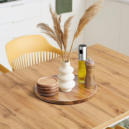 CMLKLZD 12 Inch Acacia Wood Round Tray, Wooden Decorative Serving Coffee Table Tray Centerpiece Candle Holder