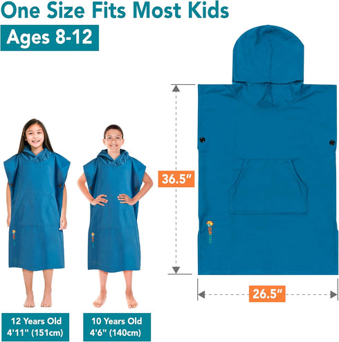 8-12 Sunset SUN CUBE Kids Towel Changing Swim Robe Surf Poncho, Quick Dry Microfiber Hooded Wearable Blanket for Boys