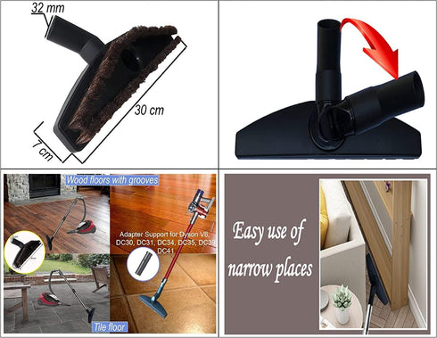 Horsehair Hardfloor Attachment for Wood and Tile Floors, Vacuum Hose Adapter Compatible with Most Vacuum Cleaners