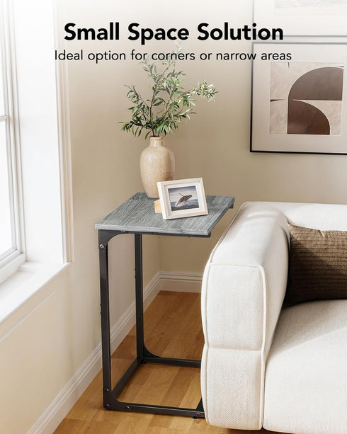 Pipishell C-Shaped Side Table, C Table for Sofa with Two-Piece Desktop & Metal Frame, Large Surface End Table