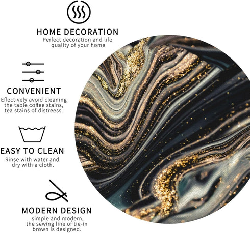 MINIOZE Set 6 Black Gold Marble Style Coasters of Coasters for Drinks Absorbent Double-Sided Leather PVC Coaster