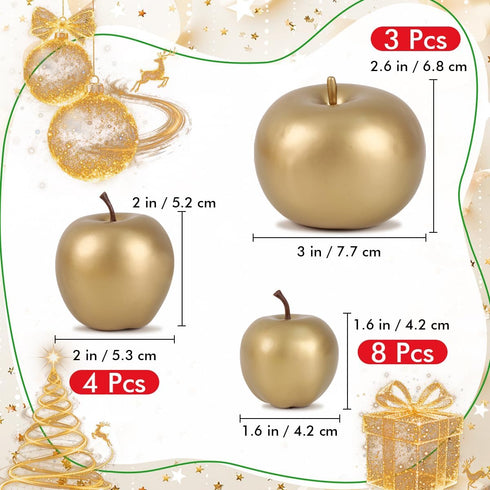 Meiwlong 15Pcs Sets,Plastic Artificial Gold Apples Fruits,Decorative Fake Fruits Faux Apples for Christmas Home Kitchen