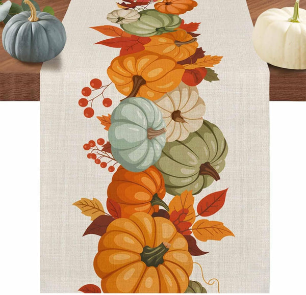 LooPoP Autumn Maple Leaves Harvest Pumpkin Table Runners 36 Inches Long Washable Thanksgiving