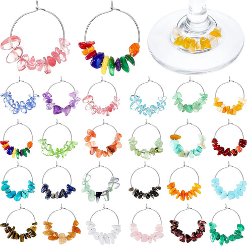Leinuosen 24 Pcs Wine Glass Charms for Valentines Gift, Gemstone Beads Wine Markers for Party Favors