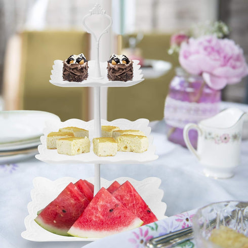 Coitak 3 Tier Cupcake Stand, Plastic Tiered Serving Stand, Square Dessert Tray for Baby Shower, Tea Party, Wedding