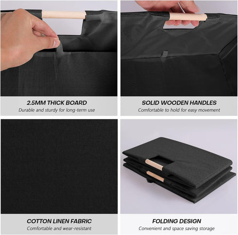 Foldable Cotton Linen Fabric Storage Bin Box with Wooden Handles, Decorative Home Laundry Organizer for Clothes, Blanket