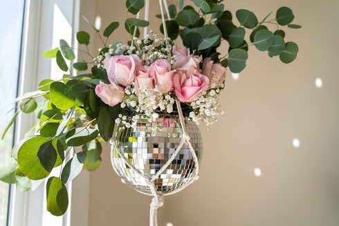 8" (8" Hanging Disco Ball Planter - with Acrylic Stand and Macrame Plant Hanger - Home Dcor, Room Dcor, Patio or Boho