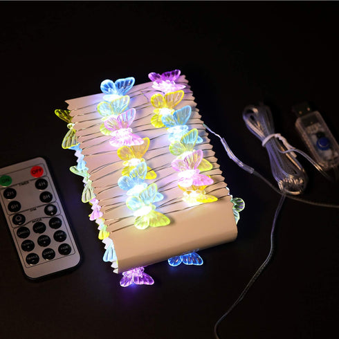 8 21.1ft 40 Butterfly String Lights,Twinkle Lights Lighting Mode Waterproof LED USB Plug in with Remote Control