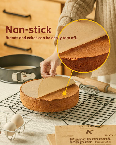 Katbite 200Pcs 9 Inch Parchment Paper Rounds, Unbleached Non-stick Precut Circles for Cheesecake and Freezing