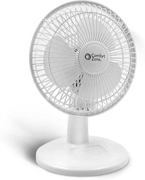 Comfort Zone Desk Fan, Fully Adjustable Tilt, Electric Mini Desk Fan, 6 inch, Quiet, 2 Speed, Ideal for Home, Bedroom,