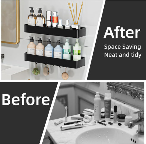 Wisfame 5 2 Pack Adhesive Shower Caddy,Rustproof Shower Shelve with Large Capacity,Quick-Dry Metal Bathroom Shelves