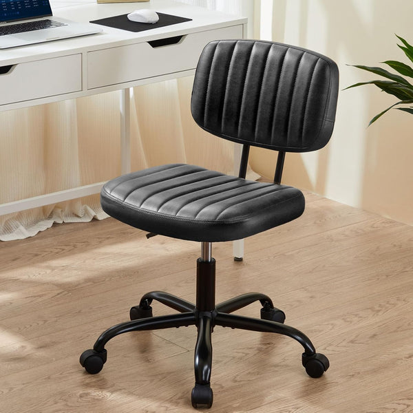 Sweetcrispy Small Office Desk Chair - Armless PU Leather with Comfy Lumbar