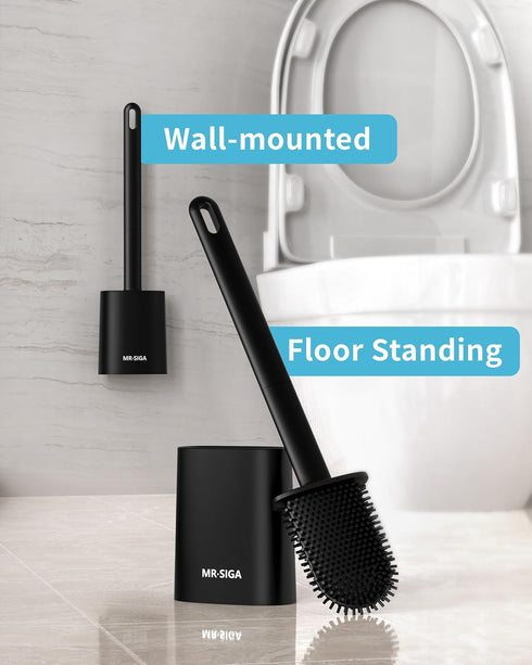 Set, 2 Pack MR.SIGA Toilet Brush and Holder Wall Mounted Toilet Bowl Brush, Compact Toilet Scrub Brush with Holder