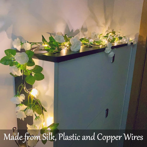 20 6FT Fielegen LED Rose Flower String Lights with Timer, Artificial Flower Garland with Lights Hanging Floral Garland