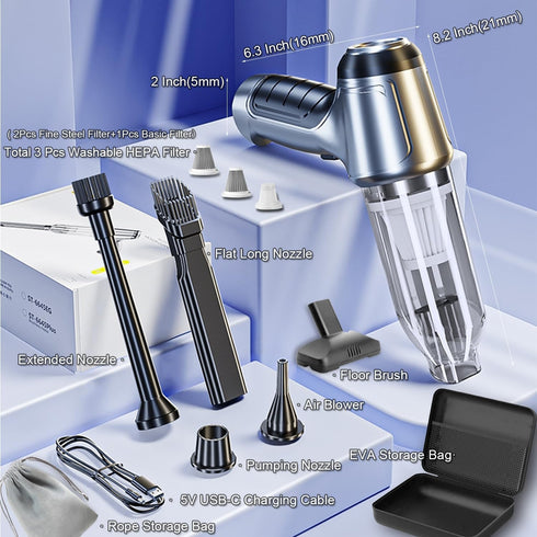 Wireless Portable Mini Car Vacuum Cleaner, 15000PA Handheld Cordless Rechargeable Vacuum for Home Cleaning